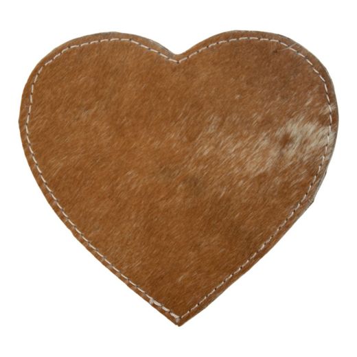dessous de verre peau de vache coeur brun/blanc 14cm