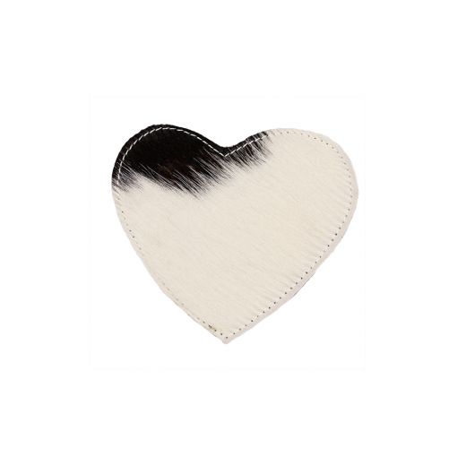 dessous de verre peau de vache coeur noir/blanc 14cm