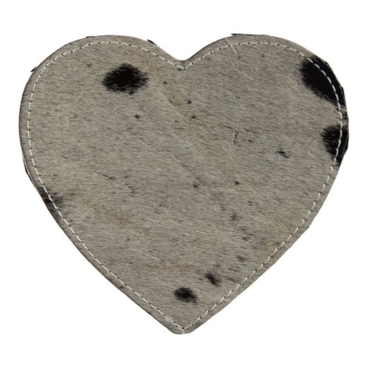 dessous de verre peau de vache coeur noir/blanc 14cm