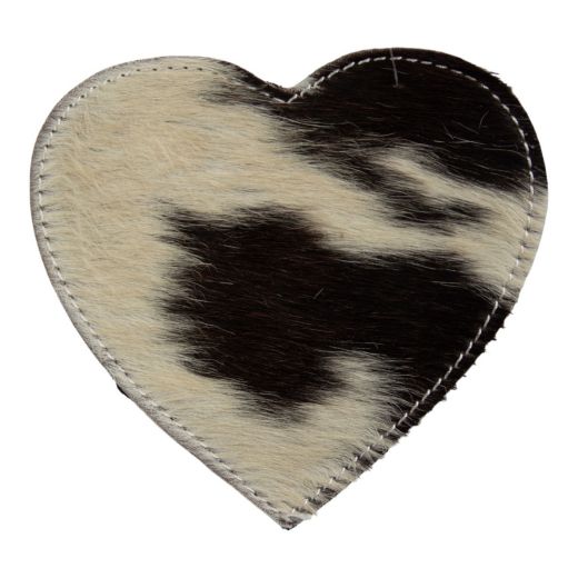 dessous de verre peau de vache coeur noir/blanc 14cm