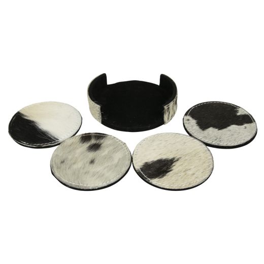 coaster vache ronde noir/blanc 10cm (ensemble de 4)