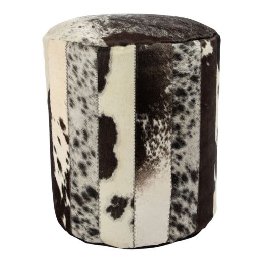 Pouf cow skin patchwork black/white 40x40x45cm (bos taurus taurus)