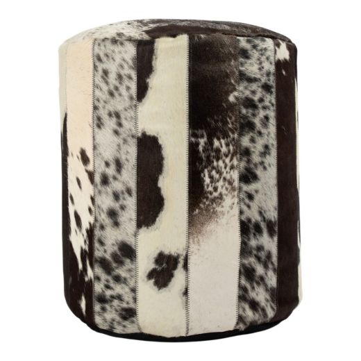 Pouf cow skin patchwork black/white 40x40x45cm (bos taurus taurus)