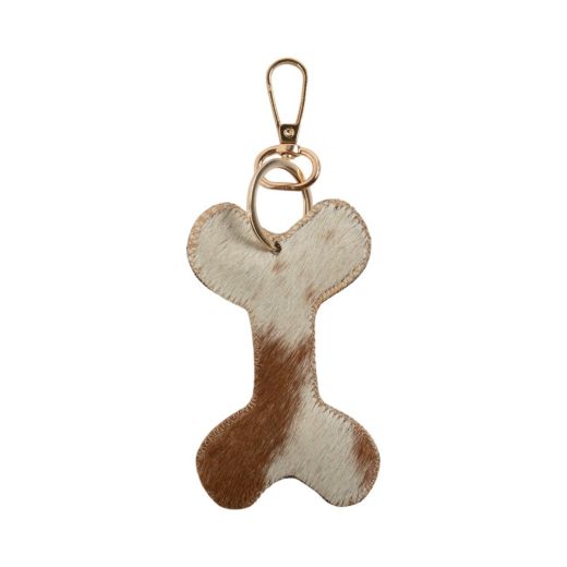 Porte-clés en cuir de vachette os de chien marron/blanc 10 cm (bos taurus taurus)