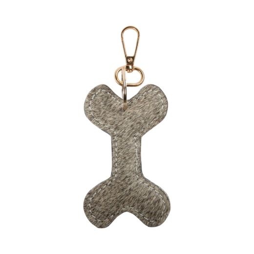Porte-clés en cuir de vachette os de chien gris 10 cm (bos taurus taurus)