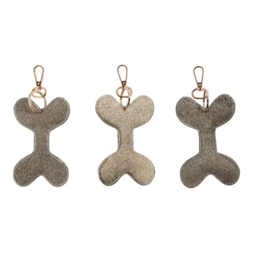Porte-clés en cuir de vachette os de chien gris 12 cm (bos taurus taurus)