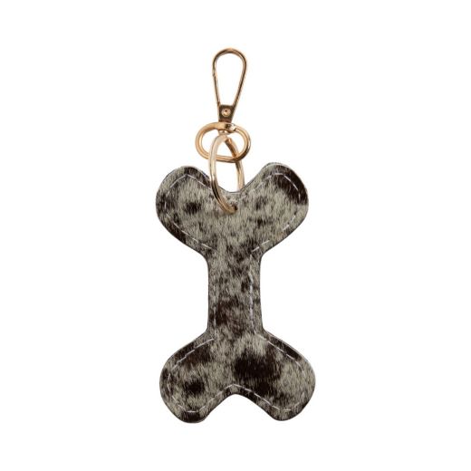 Porte-clés en cuir de vachette os de chien noir/blanc 10 cm (bos taurus taurus)