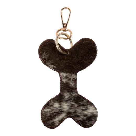 Porte-clés en cuir de vachette os de chien noir/blanc 12 cm (bos taurus taurus)
