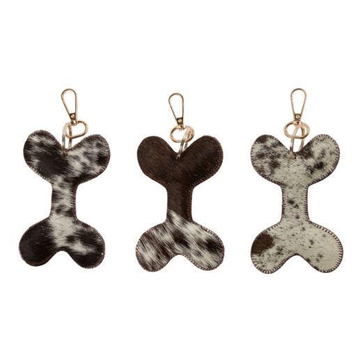 Porte-clés en cuir de vachette os de chien noir/blanc 12 cm (bos taurus taurus)