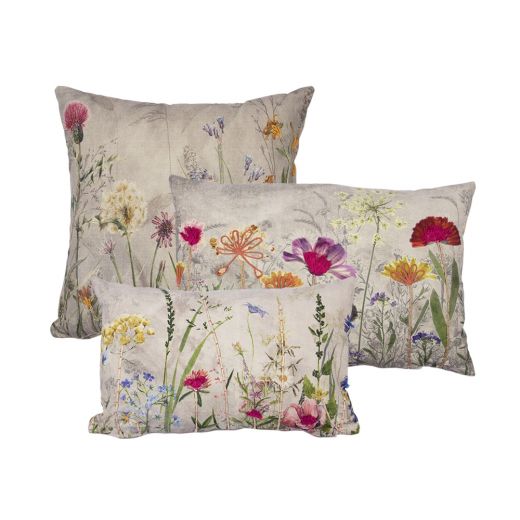 cushion embroidered wild flowers field thistle 45x45cm