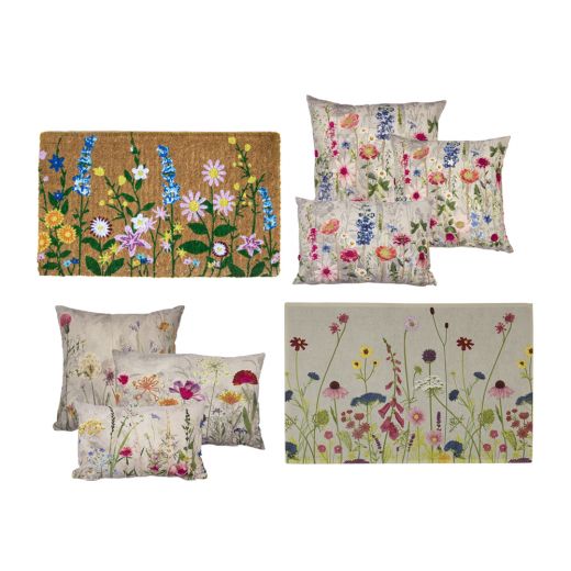 cushion embroidered wild flowers field thistle 45x45cm