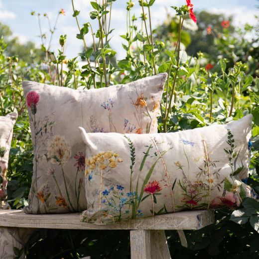 cushion embroidered wild flowers field thistle 45x45cm