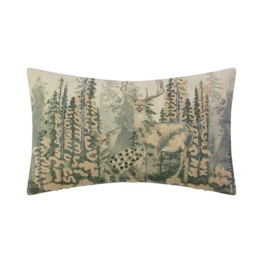 Cushion Embroidered deer in forest 30x50cm