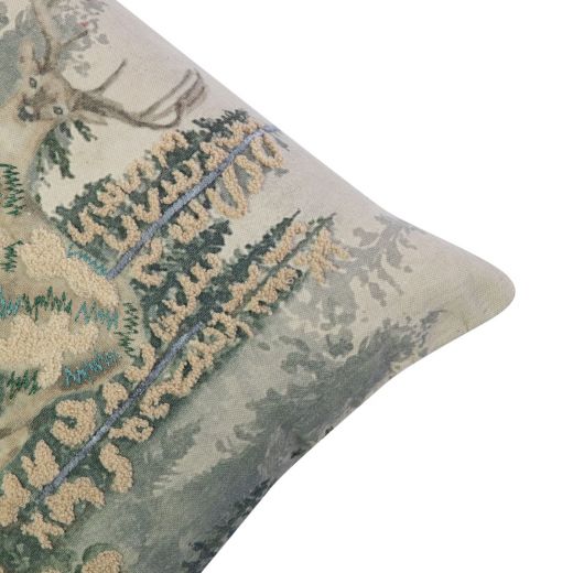 Cushion Embroidered deer in forest 30x50cm