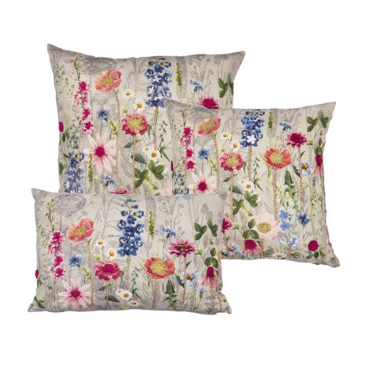 cushion embroidered wild flowers poppy 45x45cm