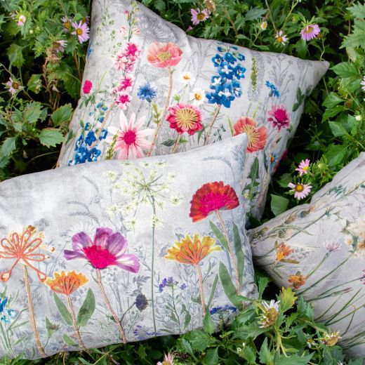 cushion embroidered wild flowers poppy 45x45cm