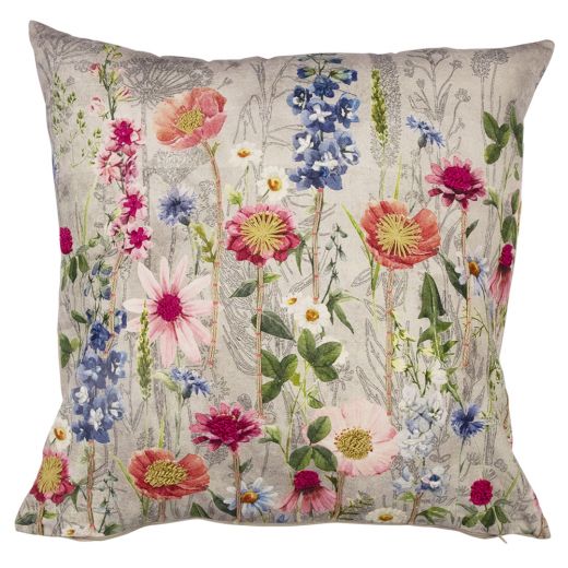 coussin brodé fleurs sauvages coquelicot 60x60cm