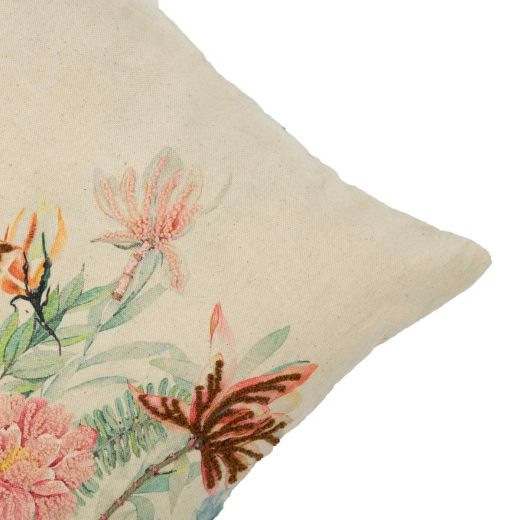 Cushion embroidered wild flowers pink chrysant 40x60cm