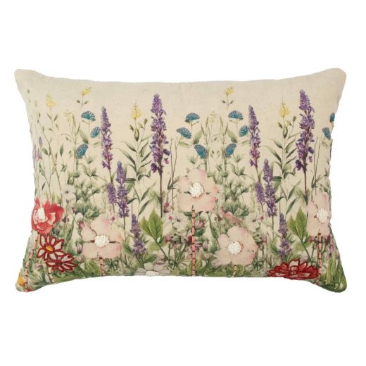 Cushion embroidered wild flowers purple larkspur 40x60cm