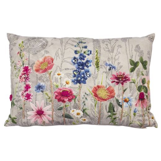 coussin brodé fleurs sauvages pied d'alouette 40x60cm