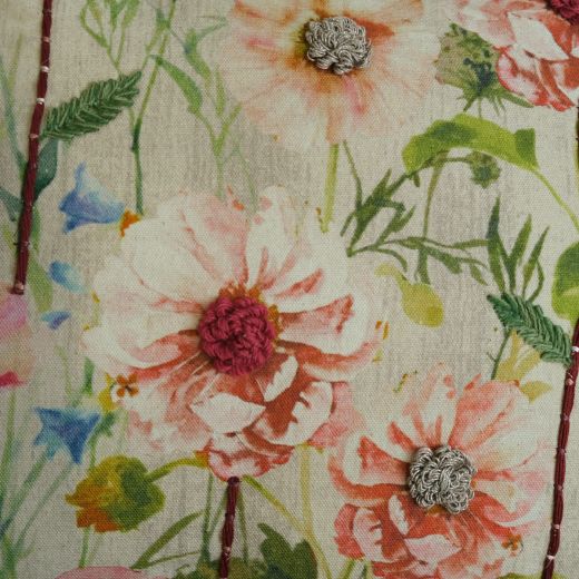 coussin brodé fleurs sauvages rose blanc 40x60cm