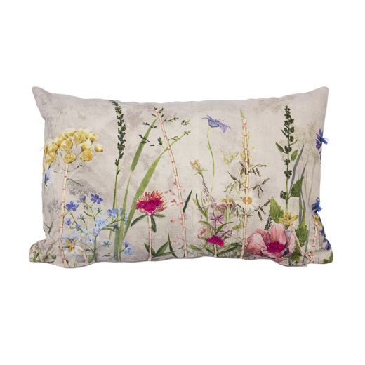 cushion embroidered wild flowers evening primrose 30x50cm