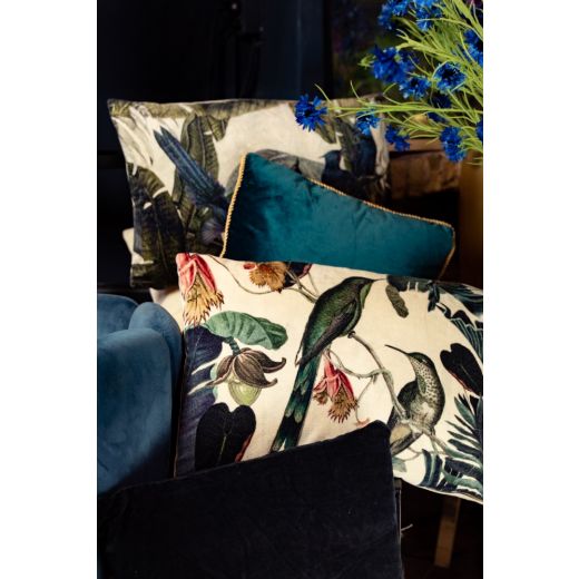 groot kussen fluweel exotische blauwe vogel 40x60cm*