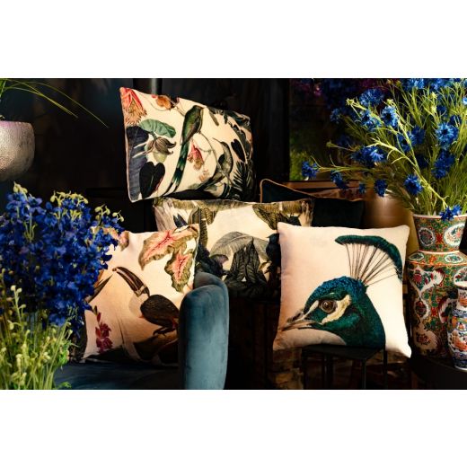 groot kussen fluweel exotische blauwe vogel 40x60cm*