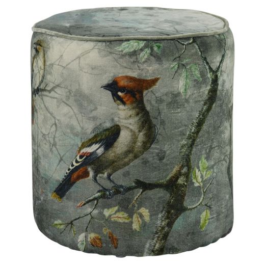 hocker samt charmante haubenvogel 40x40x45cm*