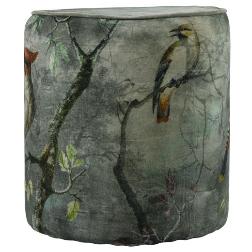 hocker samt charmante haubenvogel 40x40x45cm*