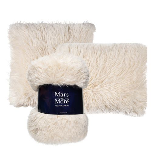 cushion teddy long hair all over off white 35x45cm
