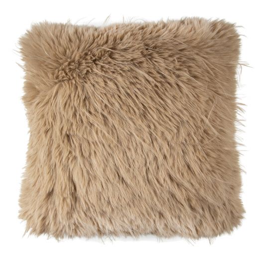 cushion teddy long hair tuft cognac 45x45cm