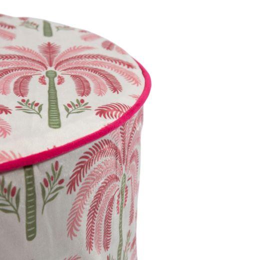 Pouf velvet palmtree pink 39x39x43cm