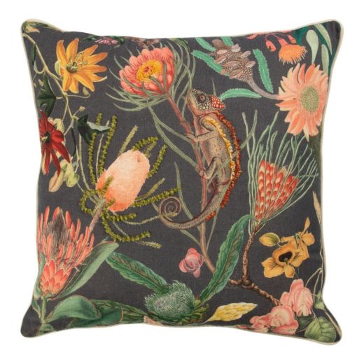 Cushion botanic embroidered grey 45x45cm