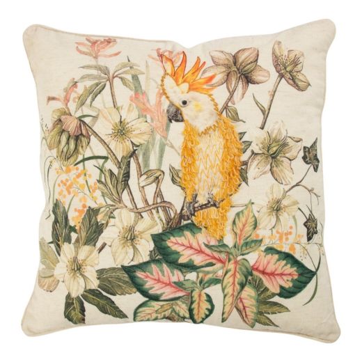 Cushion botanic embroidered cockatoo off white 45x45cm