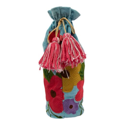 Wijn fles hoes Joy lichtblauw h37 x 12cm