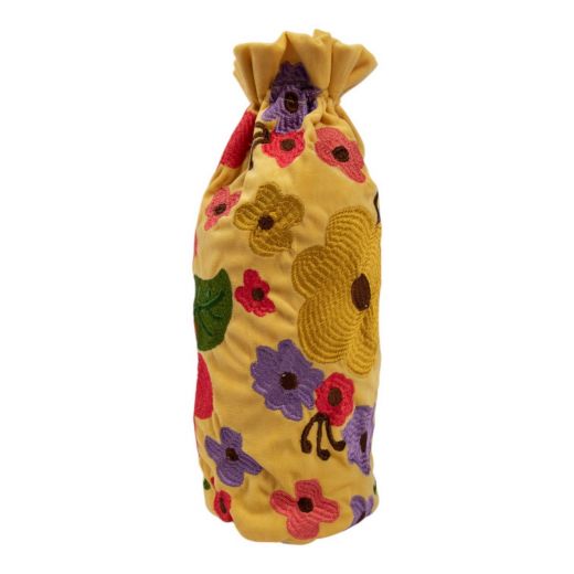 Wijn fles hoes Joy geel h37 x 12cm