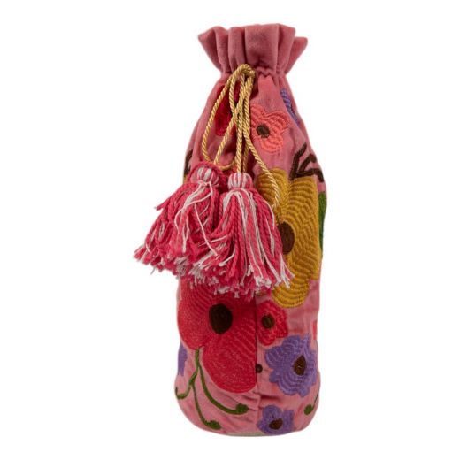 Wijn fles hoes Joy roze h37 x 12cm
