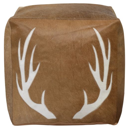 hocker kuh quadrat geweih braun 45x45x45cm