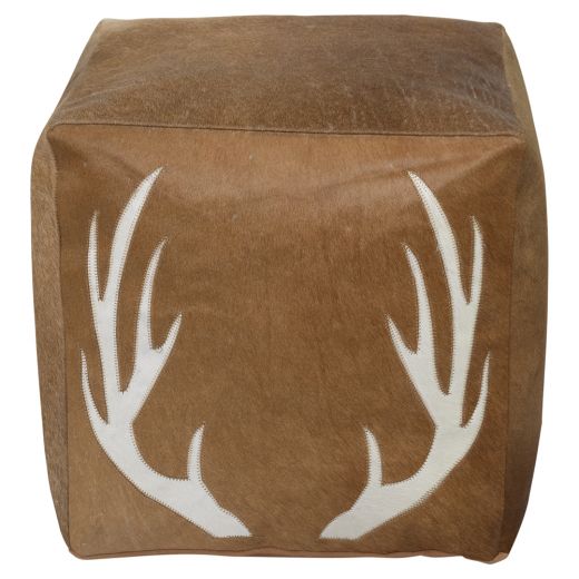 hocker kuh quadrat geweih braun 45x45x45cm