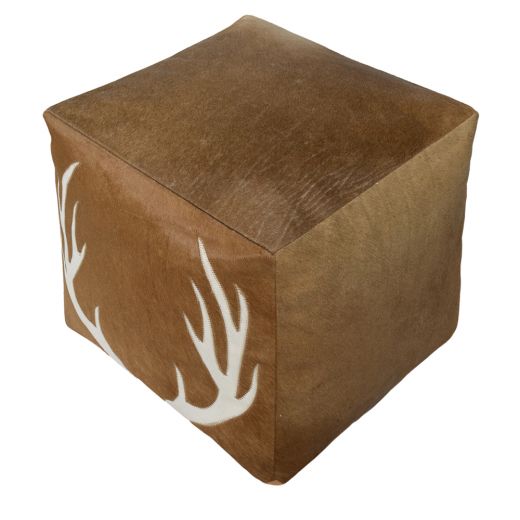 hocker kuh quadrat geweih braun 45x45x45cm