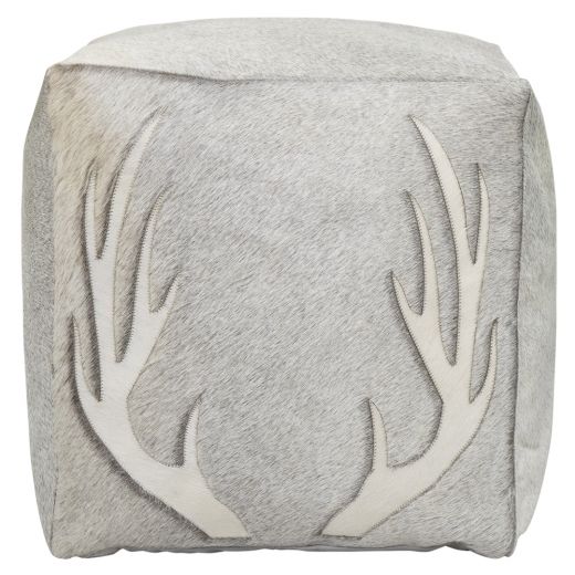 hocker kuh quadrat geweih grau 45x45x45cm