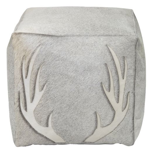 hocker kuh quadrat geweih grau 45x45x45cm