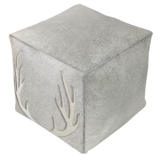 hocker kuh quadrat geweih grau 45x45x45cm