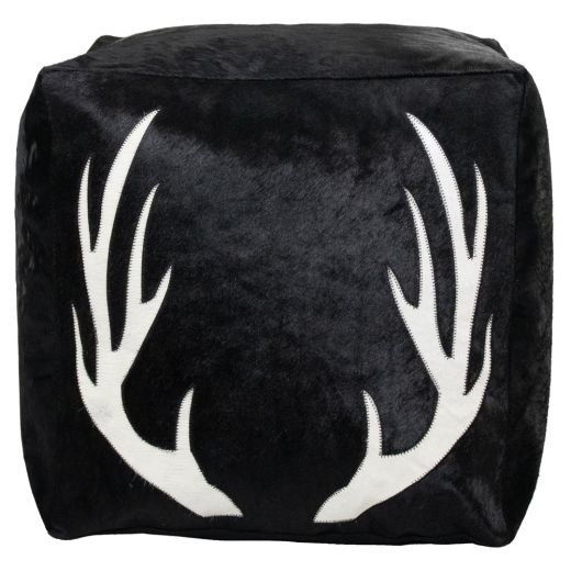 hocker kuh quadrat geweih schwarz 45x45x45cm