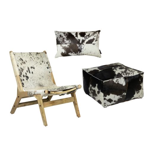 hocker kuh quadrat braun/weiss 50x50x30cm