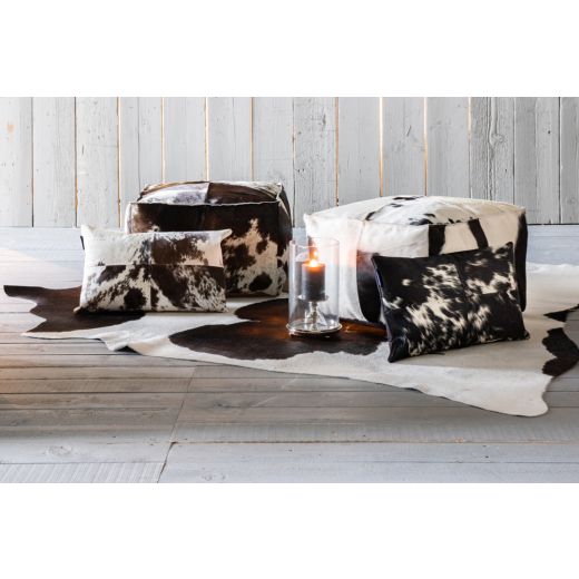 hocker kuh quadrat braun/weiss 50x50x30cm