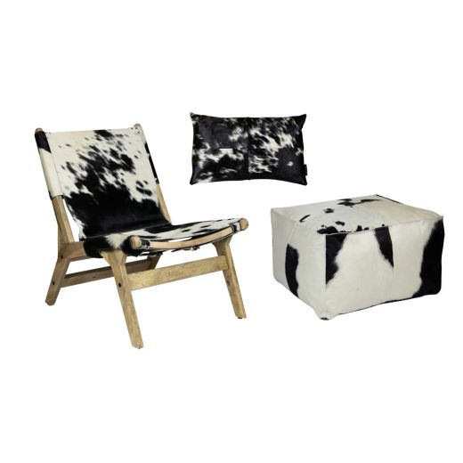 hocker kuh quadrat schwarz/weiss 50x50x30cm