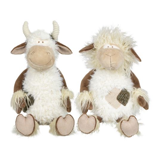 doudou gentille cheveux longs vache 25cm