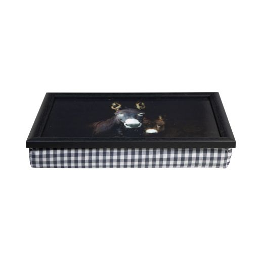 laptray black donkey with foal 43cm